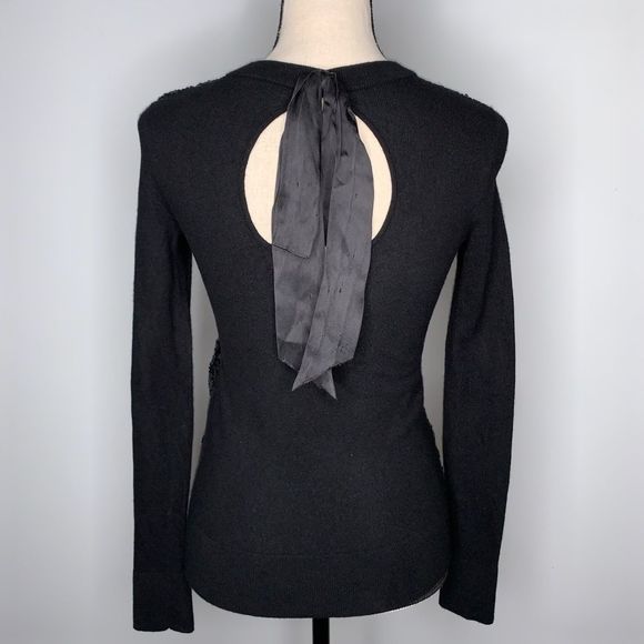 Kate Spade Black Sequin Front Satin Tie Back Sweater Cashmere Sparkle Size XS - Picture 4 of 8